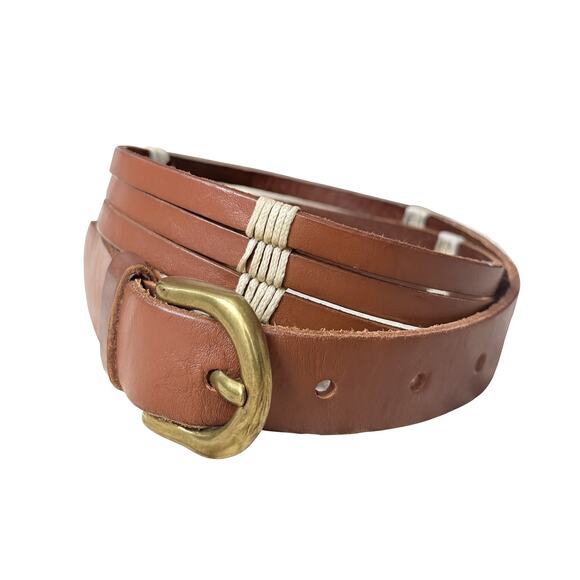 Madewell Brown Boho Leather Belt Multistrap Western Twine Wrapped Size XS main image 7